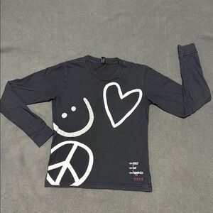 Black Graphic Long-Sleeve Tee with Heart & Peace Symbols